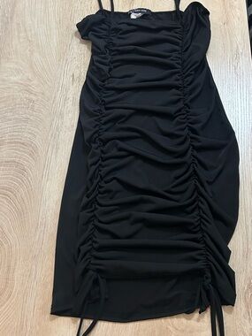 black satin bodycon midi dress SLIP M US SIZE:US24 ruching detail FashionGo Buy Lipsy Blush Pink